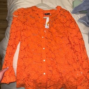 Vibrant Orange Lace Blouse